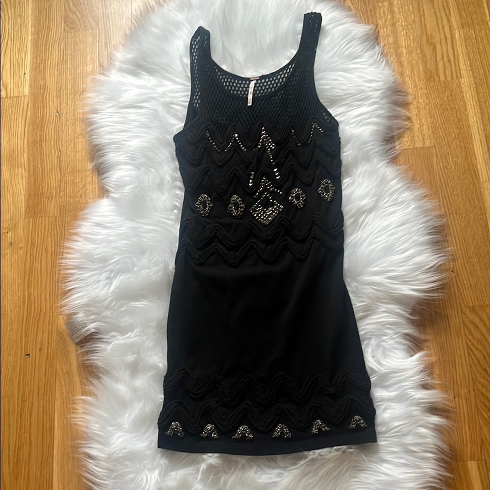 Free People black Sleeveless Knit Dress with Silver Beaded accents
